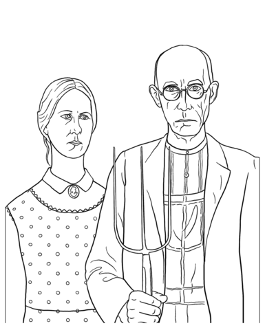 American Gothic By Grant Wood Coloring Page